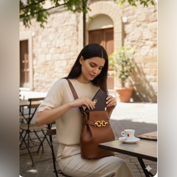 Salvatore Ferragamo Gancini Zippered Leather Wallet Purple/Plum EUC - Picture 6 of 9